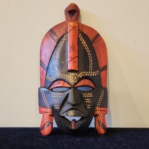 Kenyan handcrafted Tribal Mask in Red and Black